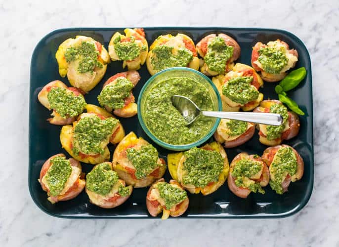 Pesto Smashed Potato Pizzas