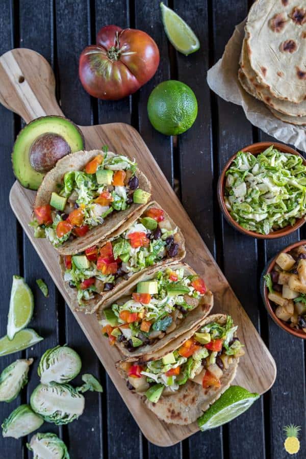 Potato Tacos with Brussels Sprouts Slaw & Homemade Quinoa Tortillas
