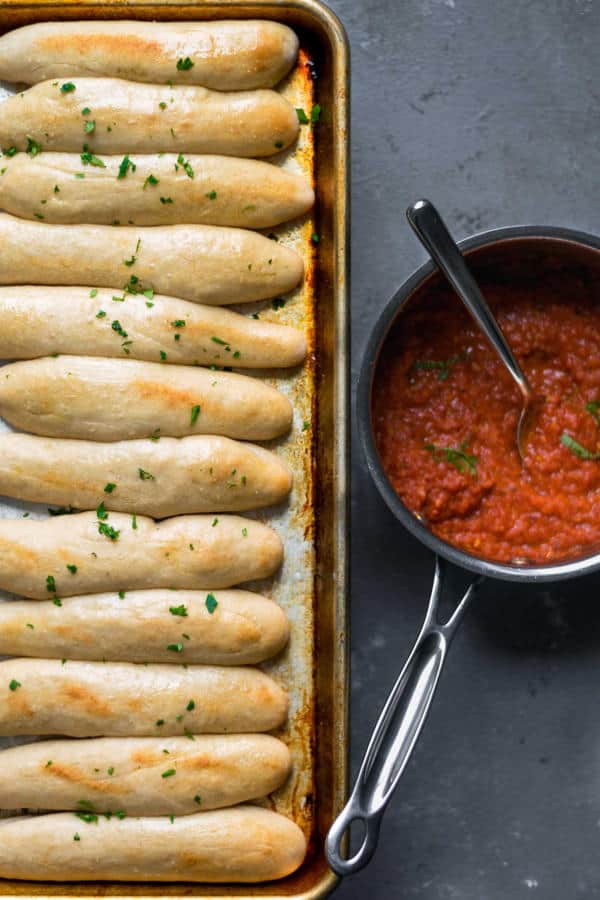 Quick and Easy Homemade Breadsticks with Spicy Marinara