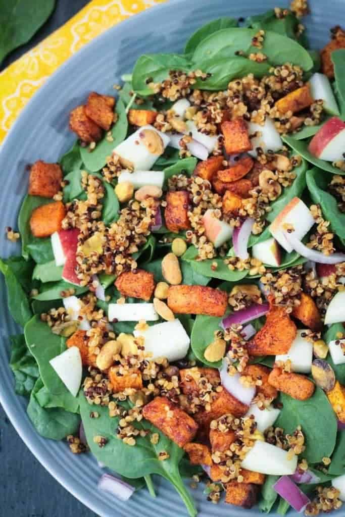 Quinoa Spinach Salad with Butternut Squash and Apple