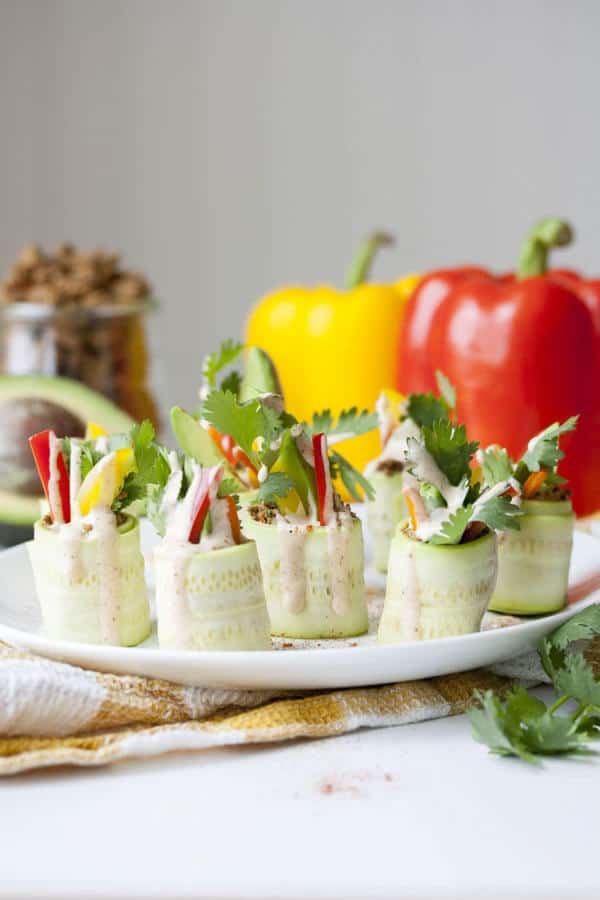 Raw Mexican Zucchini Roll Ups with Veggie Walnut “Meat”