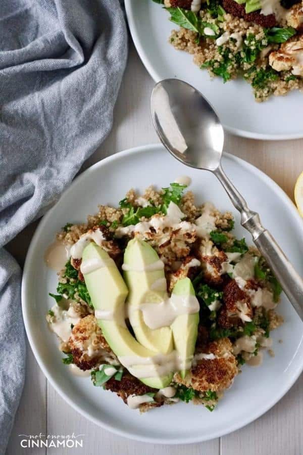 Roasted Cauliflower Quinoa Detox Bowl with Tahini Sauce