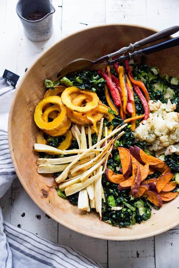 Roasted Fall Vegetable Salad with Maple Curry Dressing