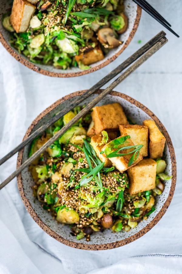 Sesame Brussels Sprouts Tofu Bowl