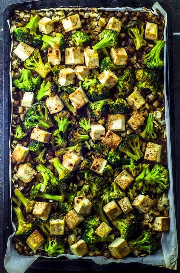 Sesame Teriyaki Tofu and Roasted Broccoli Sheet Pan Dinner
