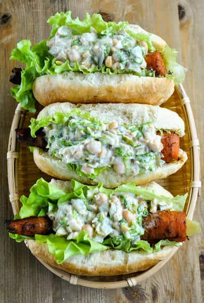 Smoky Barbecue Carrot Hot Dogs with Creamy Chickpea Salad