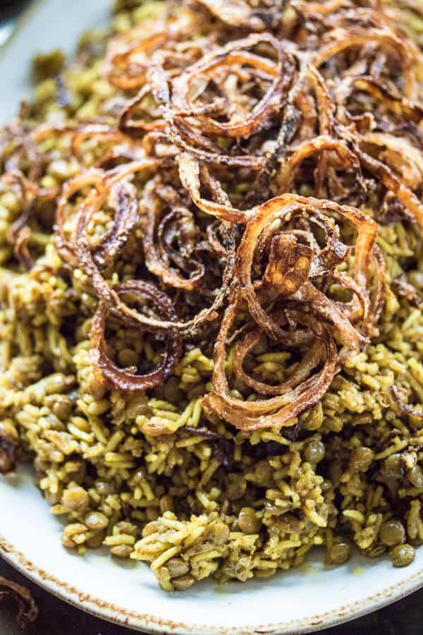 Spiced Lentils and Rice with Fried Onions