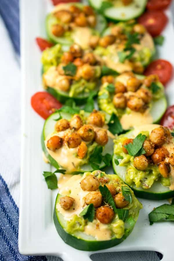 Spicy Chickpea Avocado Cucumber Bites