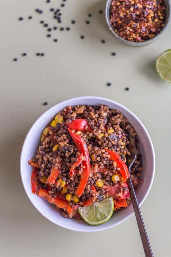 Spicy Lentil Bulgur Stir-Fry