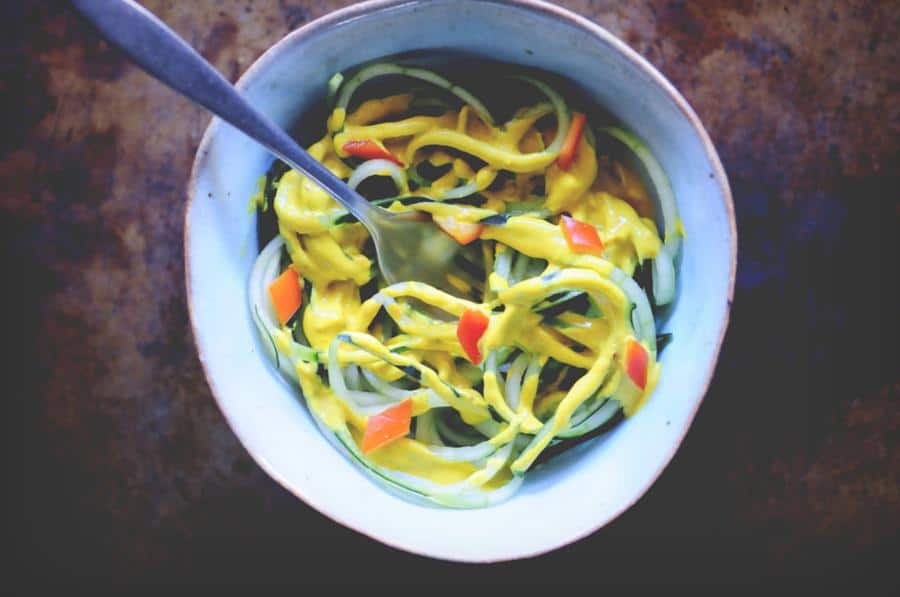 Spicy Spiralized Turmeric Tahini Cucumber Noodles