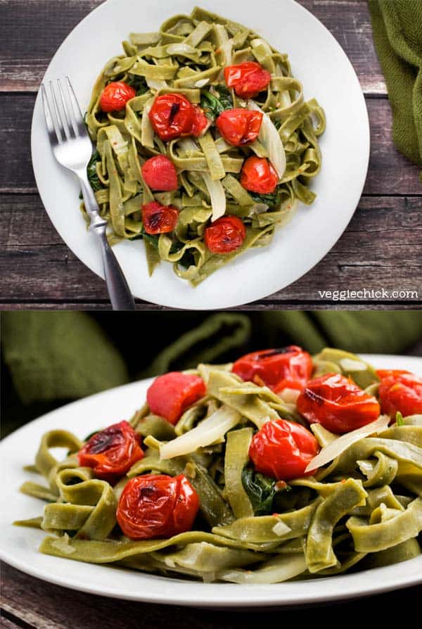 Spinach and Fennel Fettuccine with Roasted Tomatoes