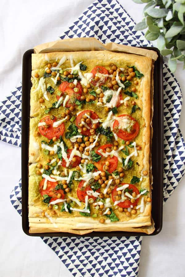 Spinach and Tomato Hummus Tart