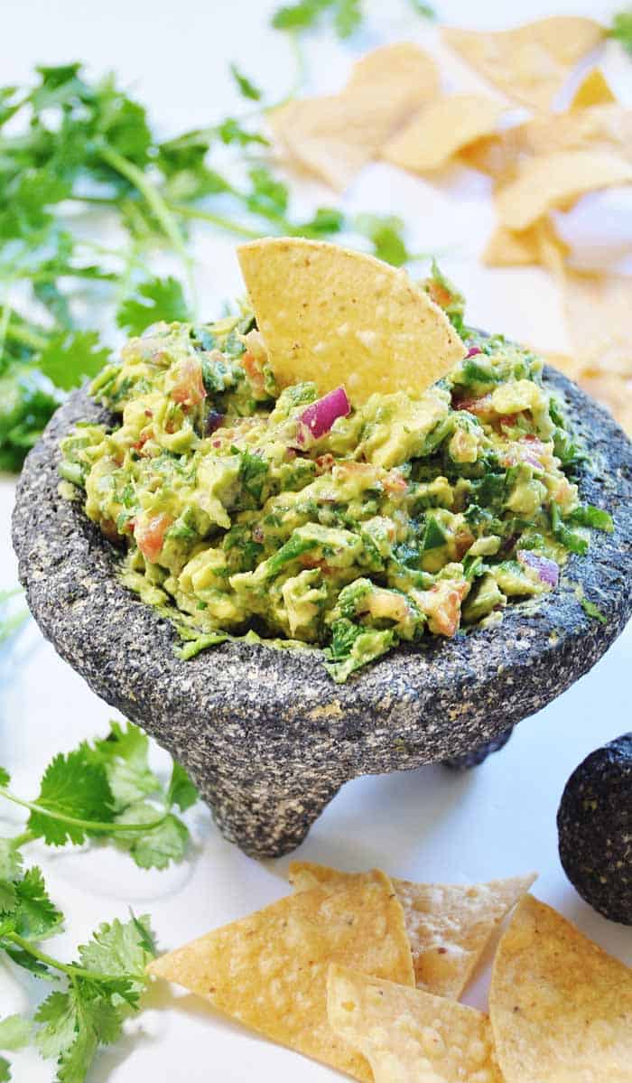 Spinach Guacamole Made in a Molcajete