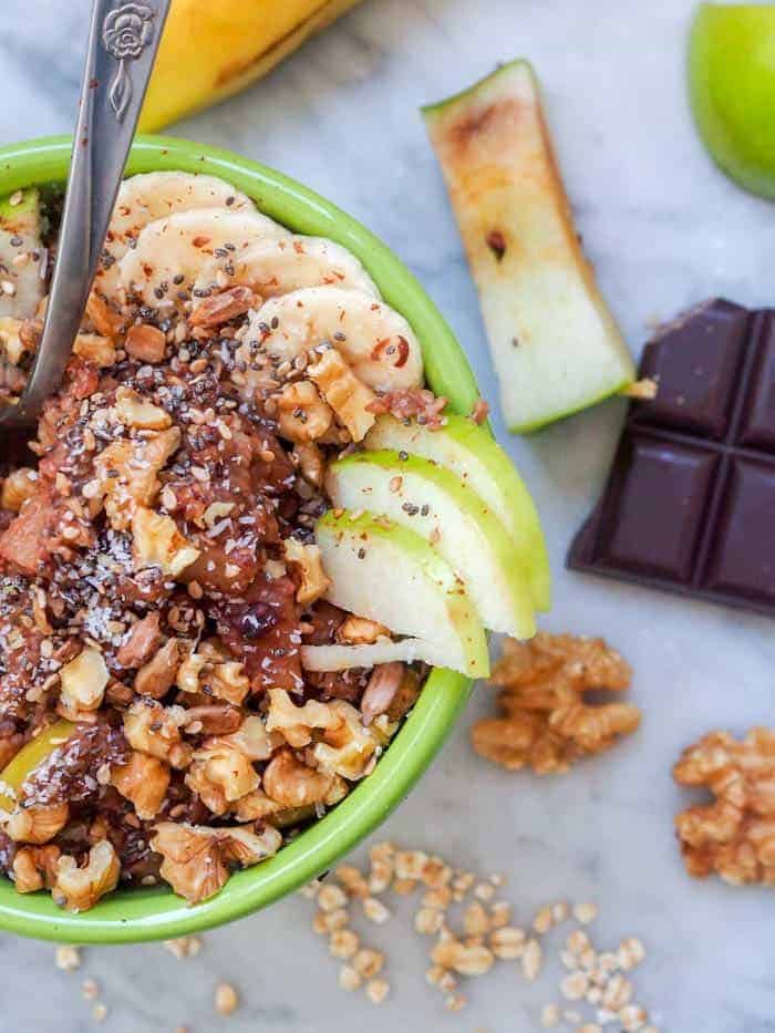 Stewed Apple Walnut Chocolate Oatmeal Bowls (Gluten-Free)