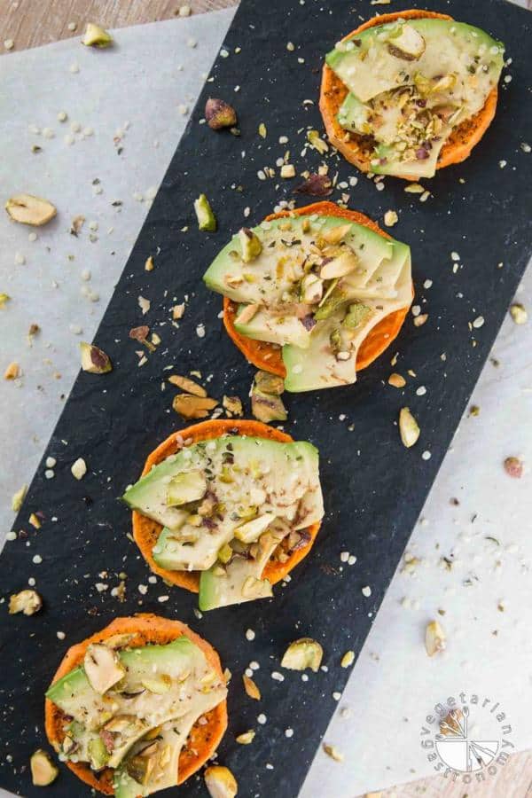 Sweet Potato Avocado Toast with Hemp Seeds and Pistachios