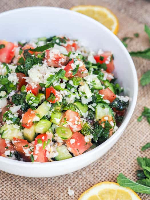 Tabouli Salad with Riced Cauliflower, Tomato, Cucumber and Herbs
