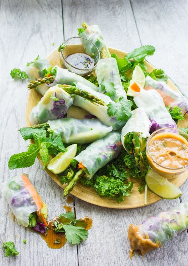 Thai Style Rice Paper Rolls with Two Dipping Sauces (Gluten-Free)