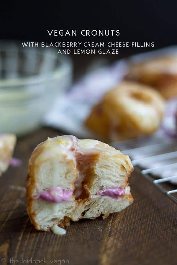 Vegan “Flaky Donuts” with Blackberry-Cream Cheese Filling and Lemon Glaze