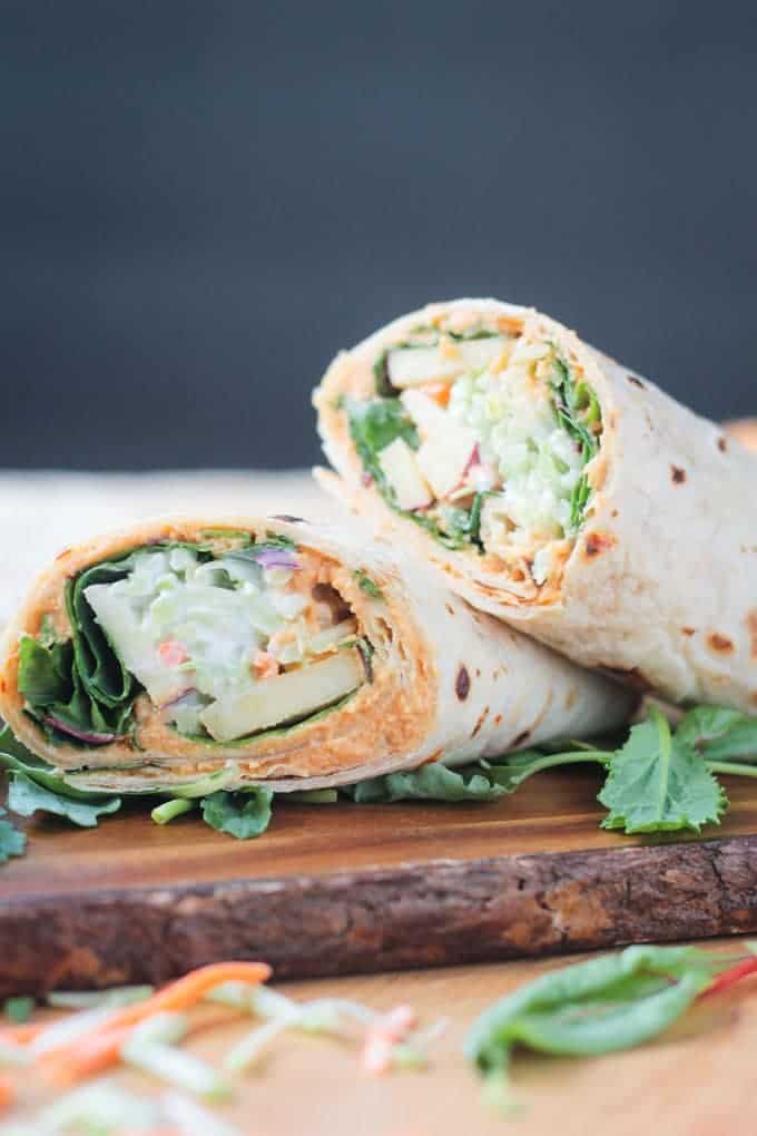 Veggie Wrap with Apples and Spicy Hummus