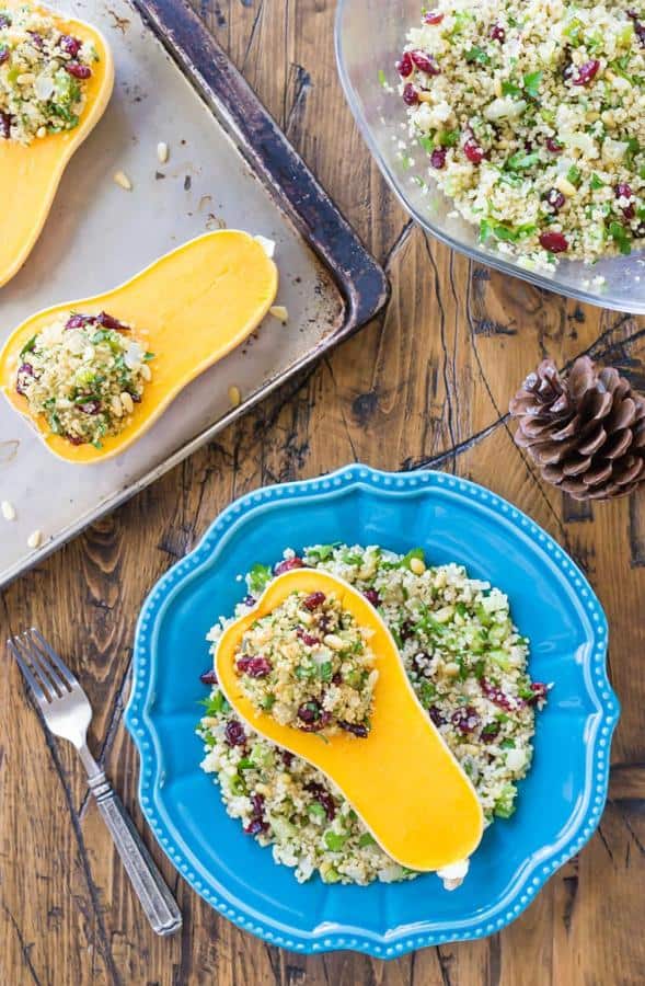 Butternut Squash with Cranberry Quinoa Stuffing