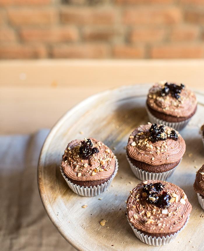 Chocolate Cupcakes with Spiced Cherry Filling and Chocolate Ganache