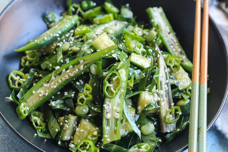 “Greeny Green” Collard Greens and Okra Salad