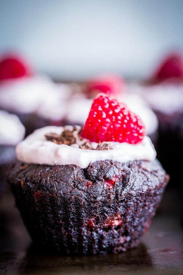 Healthier Chocolate Cupcakes with Raspberries (Gluten-Free)