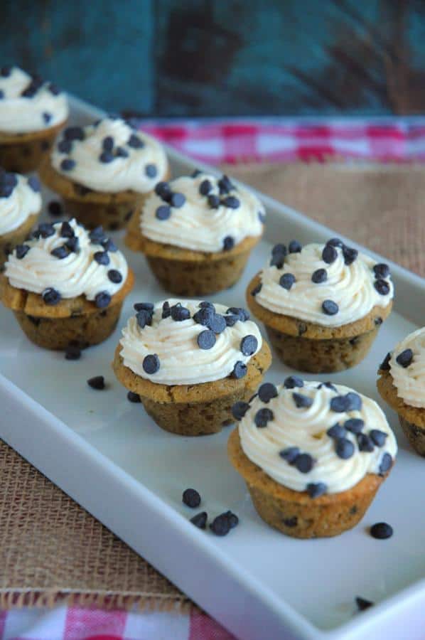 Mini Chocolate Chip Cupcakes with Vanilla Buttercream Frosting