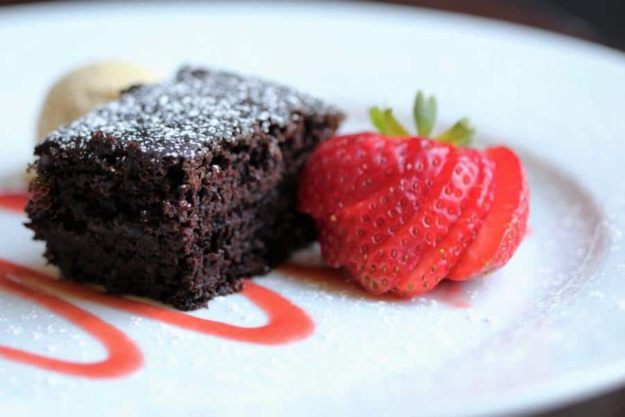 Chocolate Black Bean Brownie with Fresh Strawberry Sauce