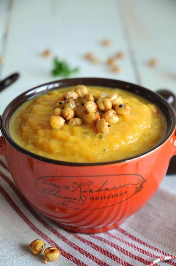 Butternut Squash Soup with Roasted Chickpeas
