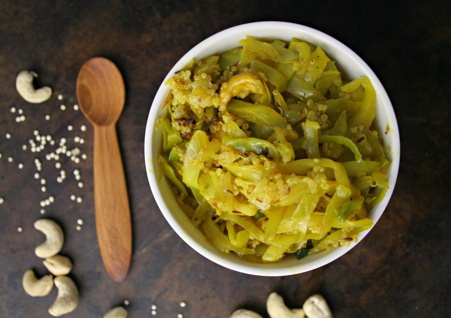 Curried Ginger Cabbage with Cashews and Quinoa