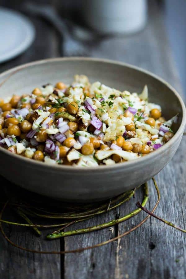 Roast Chickpea Cauliflower Bowl with Preserved Lemon and Mint