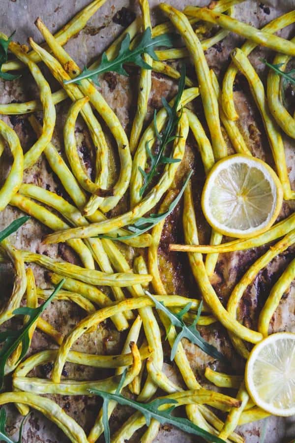 Roasted Wax Beans with Arugula and Lemon