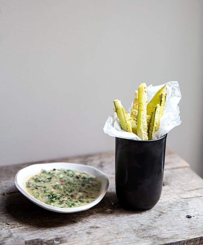 Broccoli Stem Fries and Chimichurri Tahini