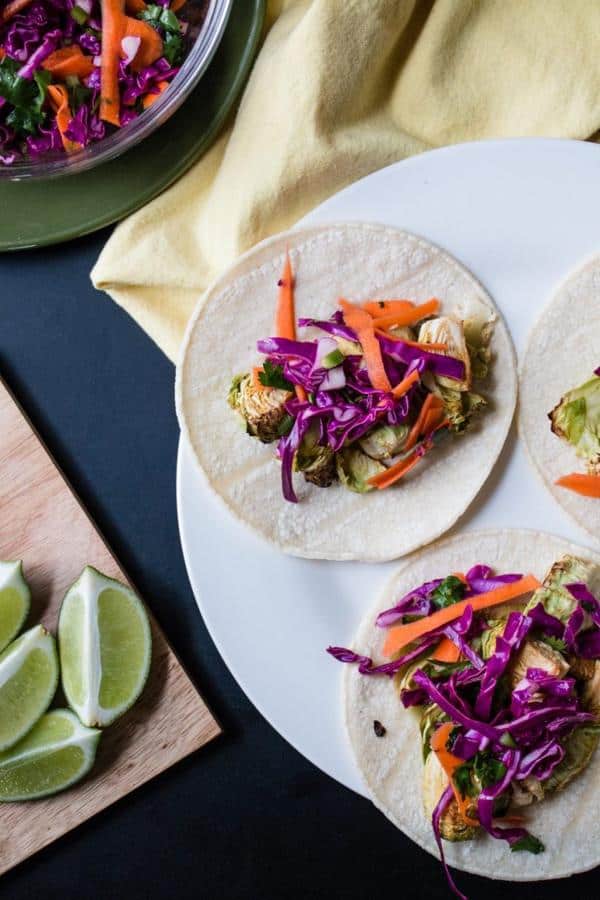 Brussels Sprouts Tacos with Mexican Slaw