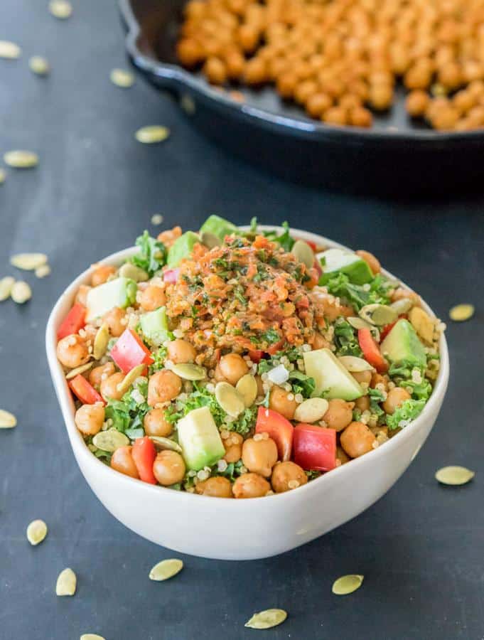 Buddha Bowl with Tasty Chickpeas and Red Pepper Chimichurri