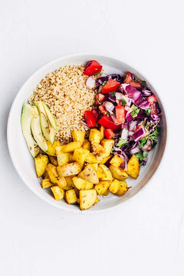 Buddha Bowl with Turmeric Infused Roasted Potatoes and Quinoa