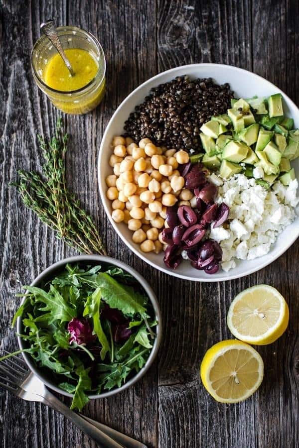 Chickpea Lentil Salad with Shallot White Wine Vinaigrette