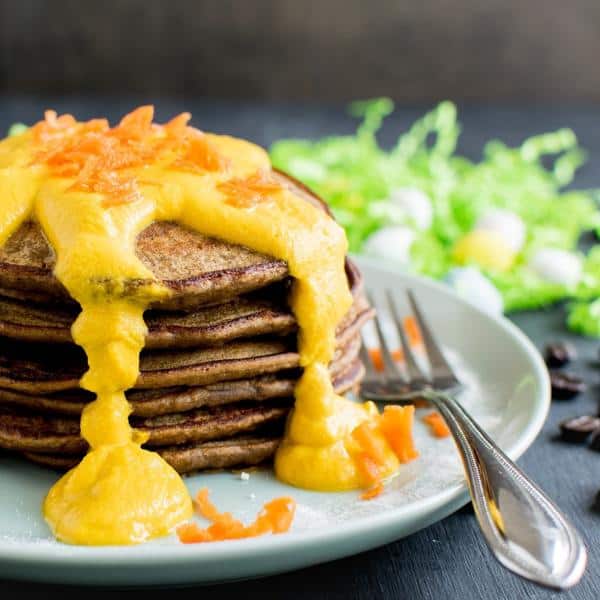 Coffee Quinoa Pancakes with Carrot Frosting