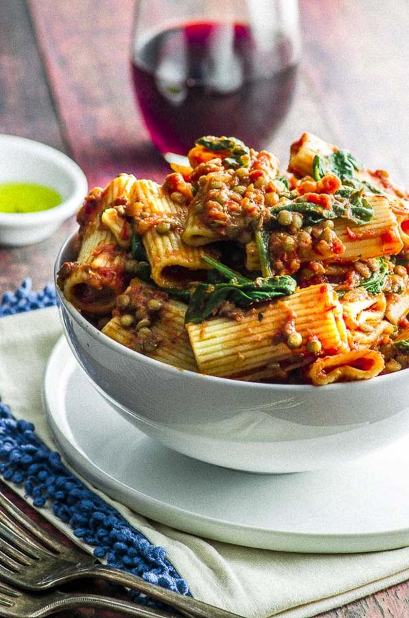 Easy Rigatoni with Lentil Bolognese