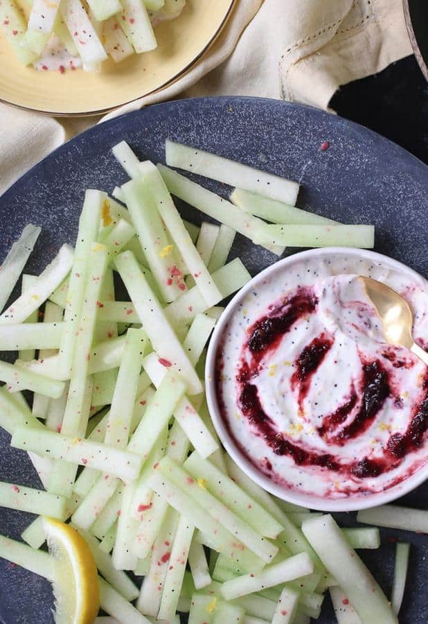 Honeydew Melon Fries with Lemon Poppyseed Cherry Dip