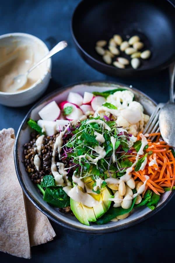 Lentil Buddha Bowl with Quick Hummus Dressing