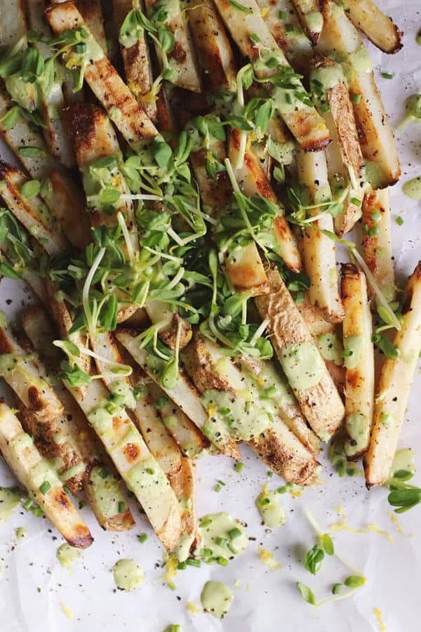Loaded Spring Fries with Green Goddess Tahini