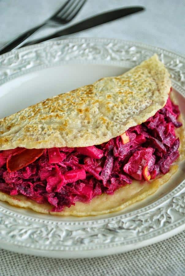 Pancakes with Crunchy and Creamy Beet Salad