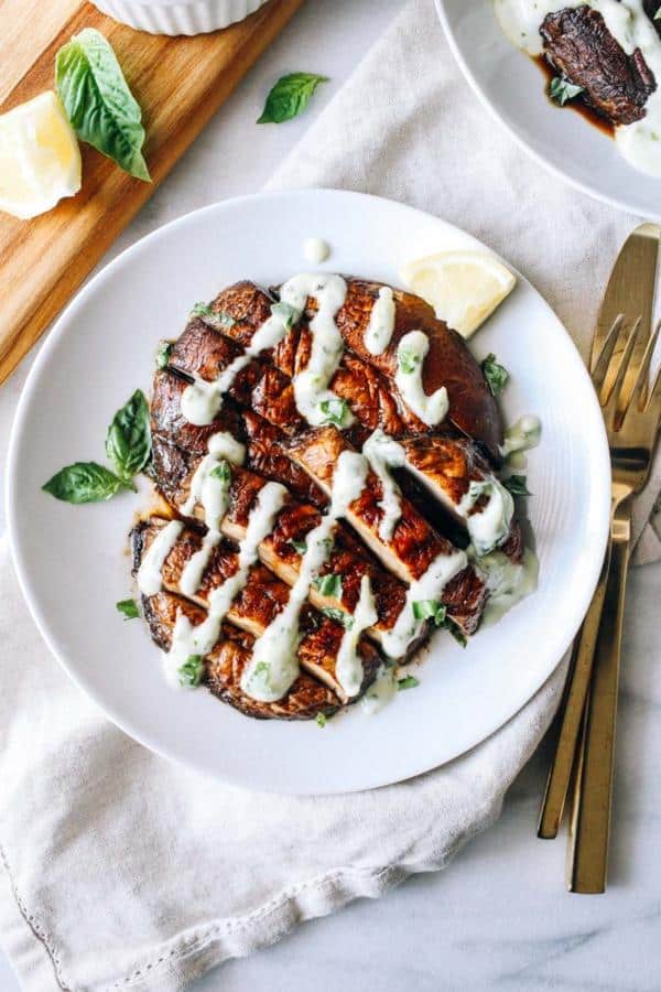 Portobello Steaks with Pesto Aioli