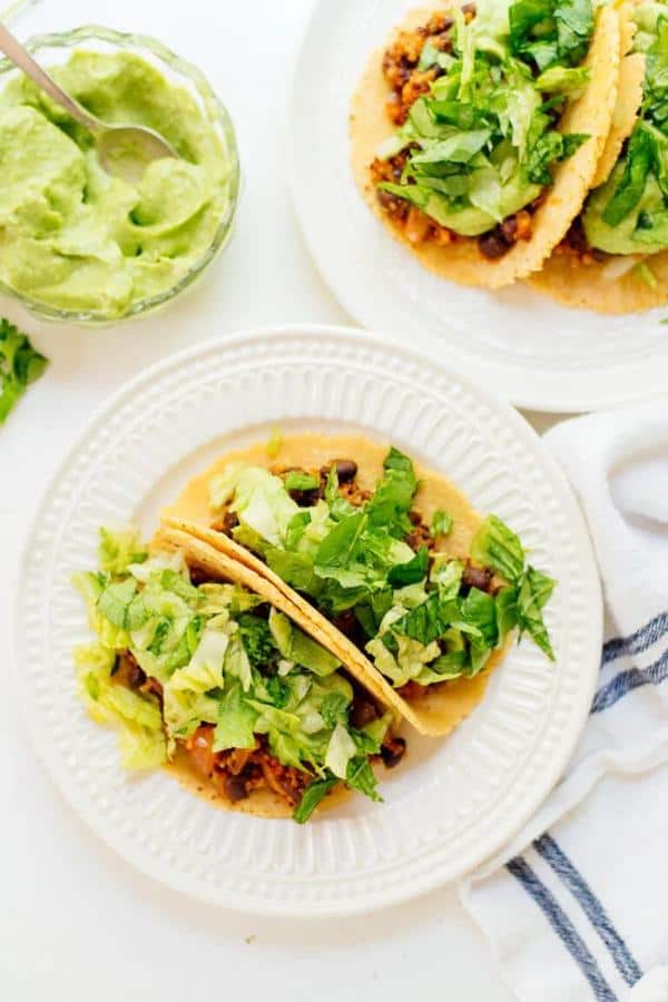 Quinoa Black Bean Tacos with Creamy Avocado Sauce