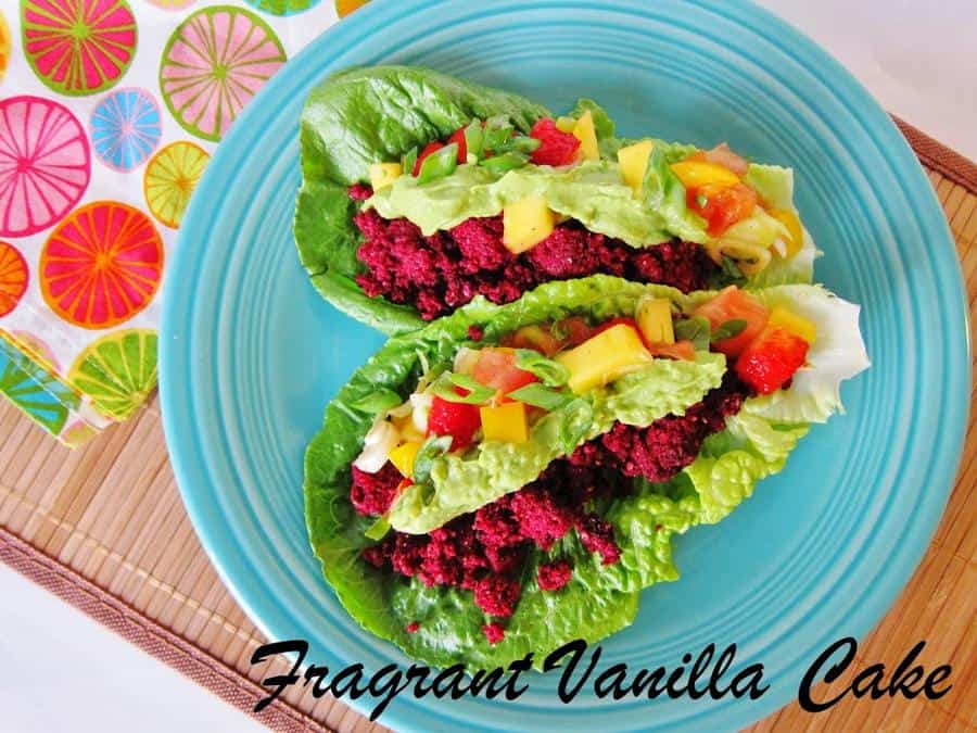 Raw Beet Tacos with Strawberry Mango Salsa