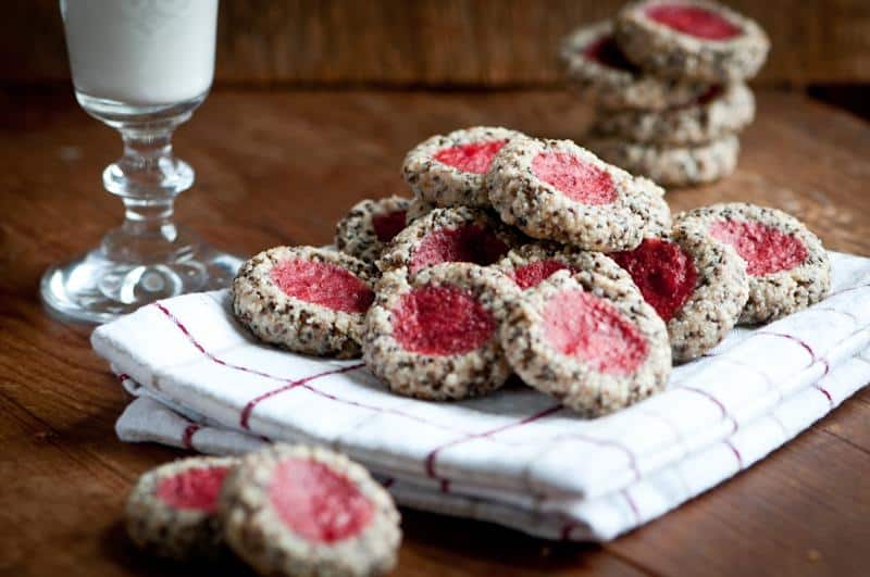 Raw Strawberry Thumbprint Cookies