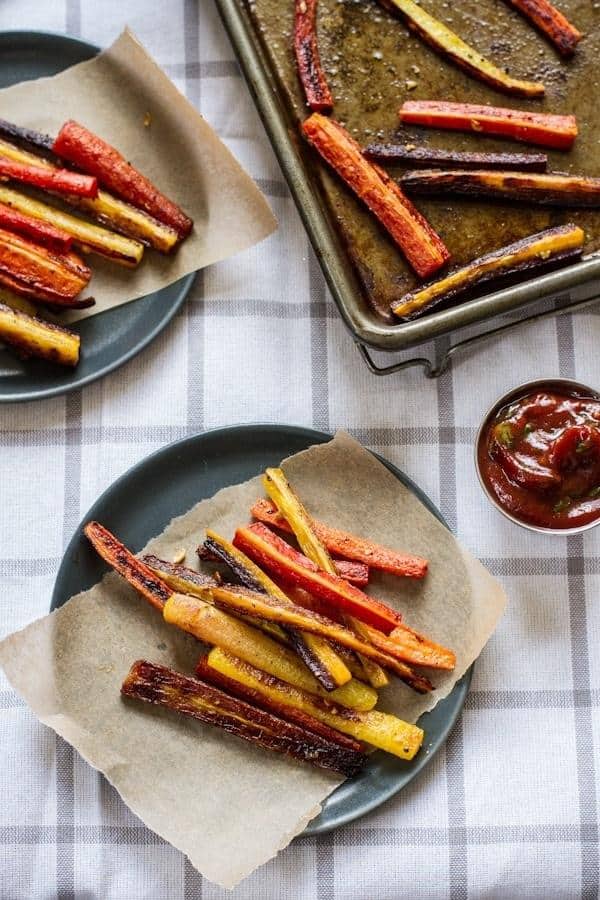 Roasted Carrot Fries with Garlic Basil Ketchup