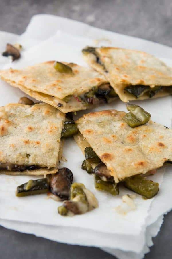 Roasted Poblano and Portobello Mushroom Vegan Quesadilla